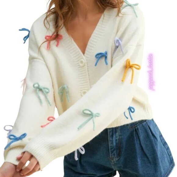 LUNA IVY‎ Bows Button 3D Up Cardigan Sweater Size S NEW WITH TAG - Picture 1 of 11